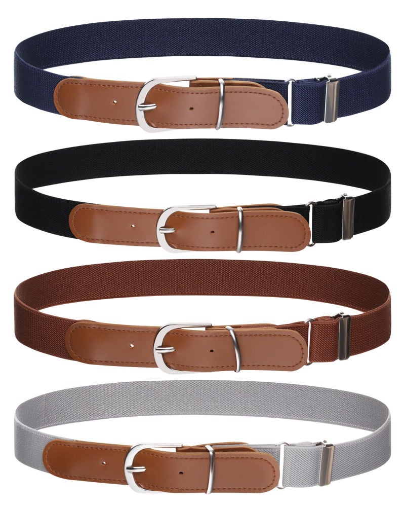 Kajeer Kids Boys Girls Elastic Belt - Stretch Adjustable Belt for Boys and Girls with Leather Loop Pack of 4 - Image 1